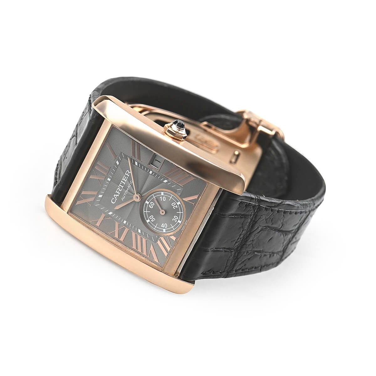 正規品 Cartier カルティエ タンクMC マットブラック 革ベルト カルティエ タンクMC 交換用時計ベルトオーダー｜クロコダイル