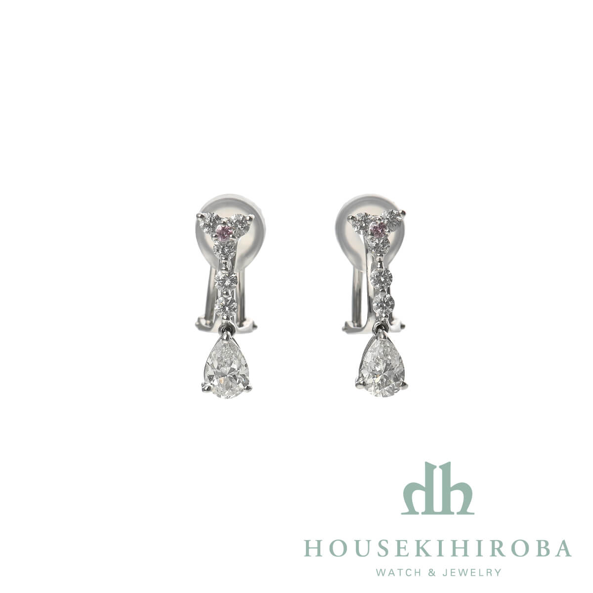 中古 ペアシェイプダイヤ ピンクダイヤ ダイヤ ドロップイヤリングピアス ノーブランド 宝石広場